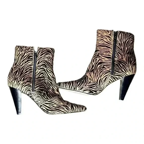 Able Tinsley Tiger Boots Size 7M Calf Hair Heeled Animal Print Heeled Pointy Toe - Picture 8 of 10